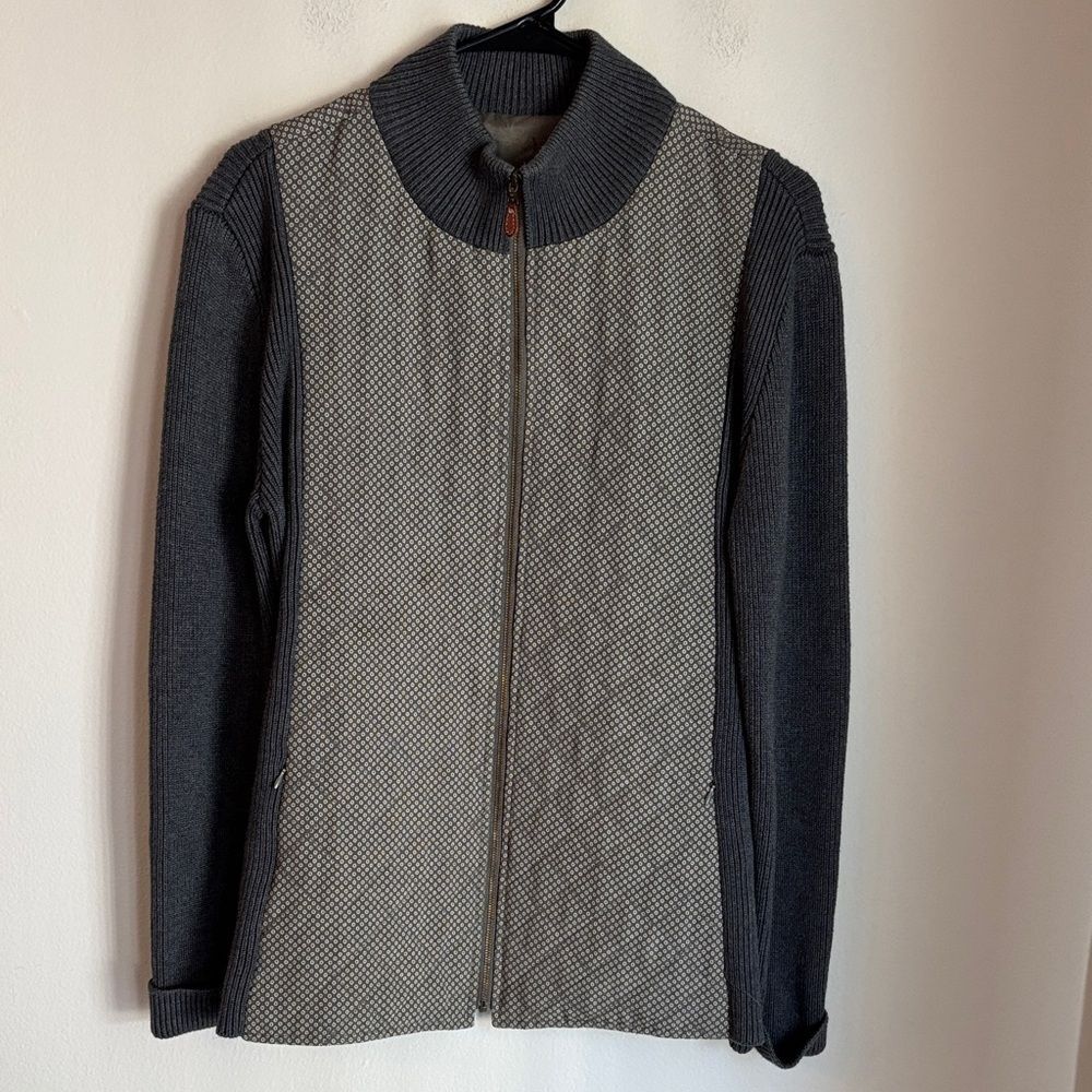 J. McLaughlin silk wool blend quilted full zip knit Gray Women's Jacket medium